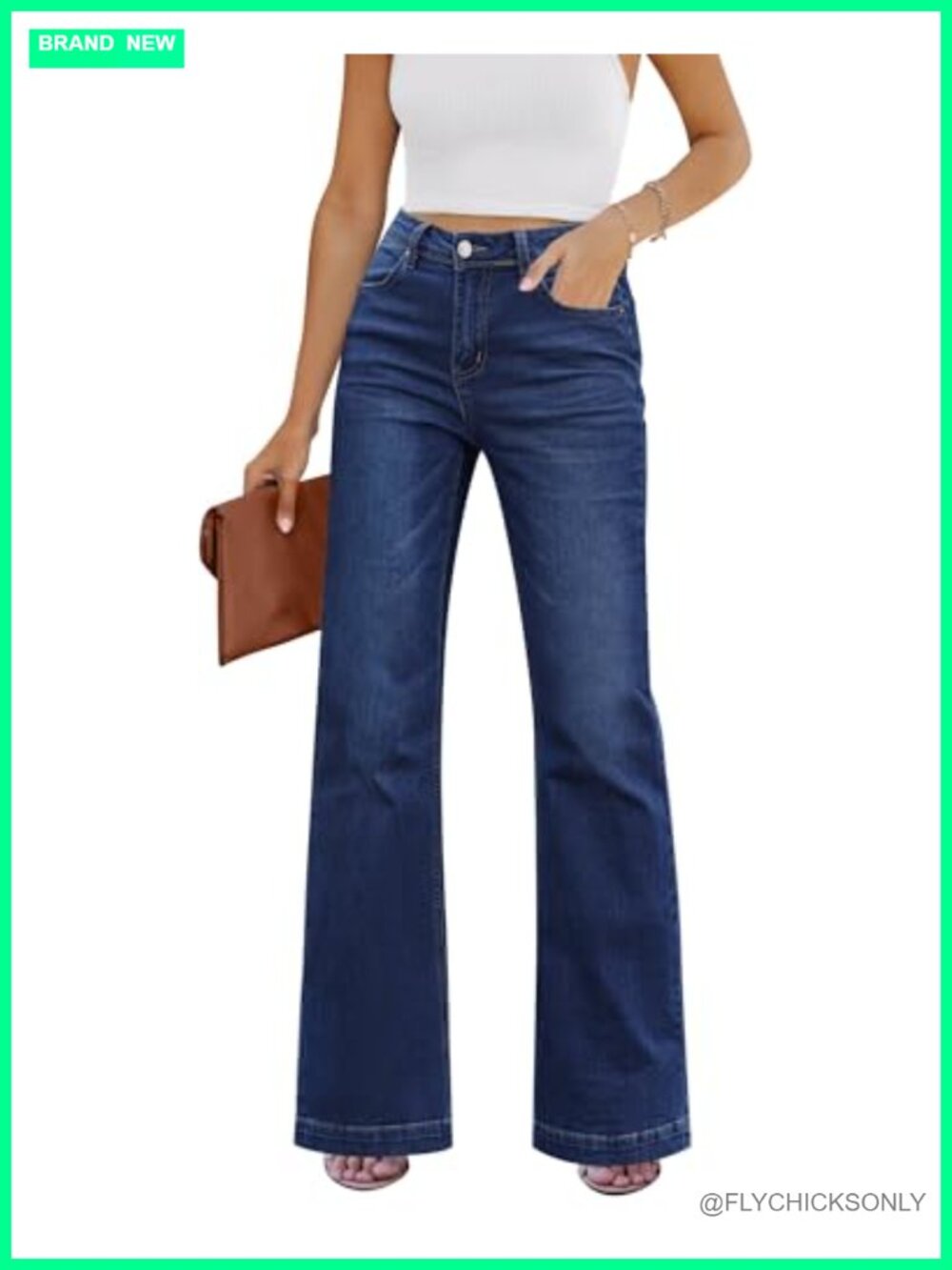 High Rise Wide Leg Flare Jeans Stretchy Denim Pants